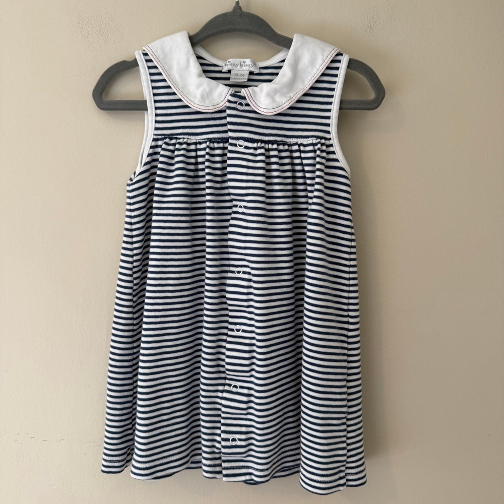 Kissy Kissy Baby Girls Navy White Striped Pima Cotton Sailor Dress 18-24M